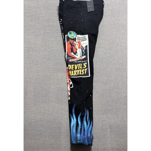Embellish Mens Black Denim Jeans With Graphic Prints & Embroidery Size 34 - Picture 5 of 16